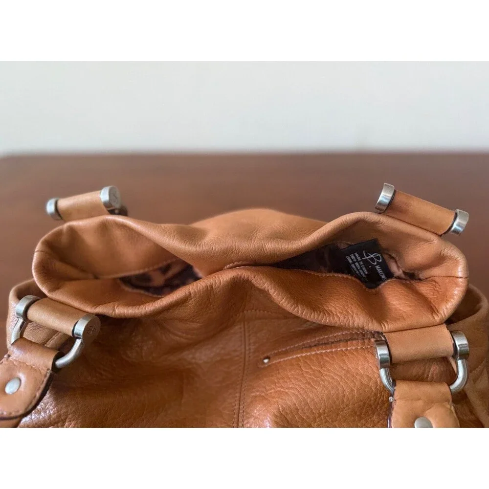 B Makowsky Tan Leather Leopard Interior Shoulder Bag Y2K